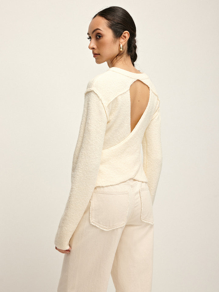 Plain Cutout Cozy Knit Top  Liora Lane Boutique Knit Tops Off-White / XL 94.99