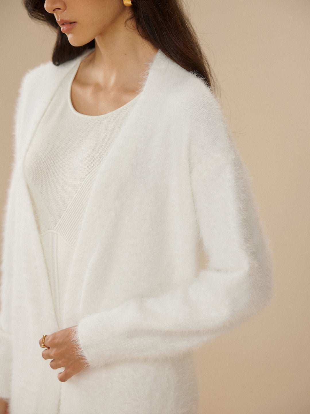 Elegant Fuzzy Plain Belted Cardigan  Liora Lane Boutique Cardigans
