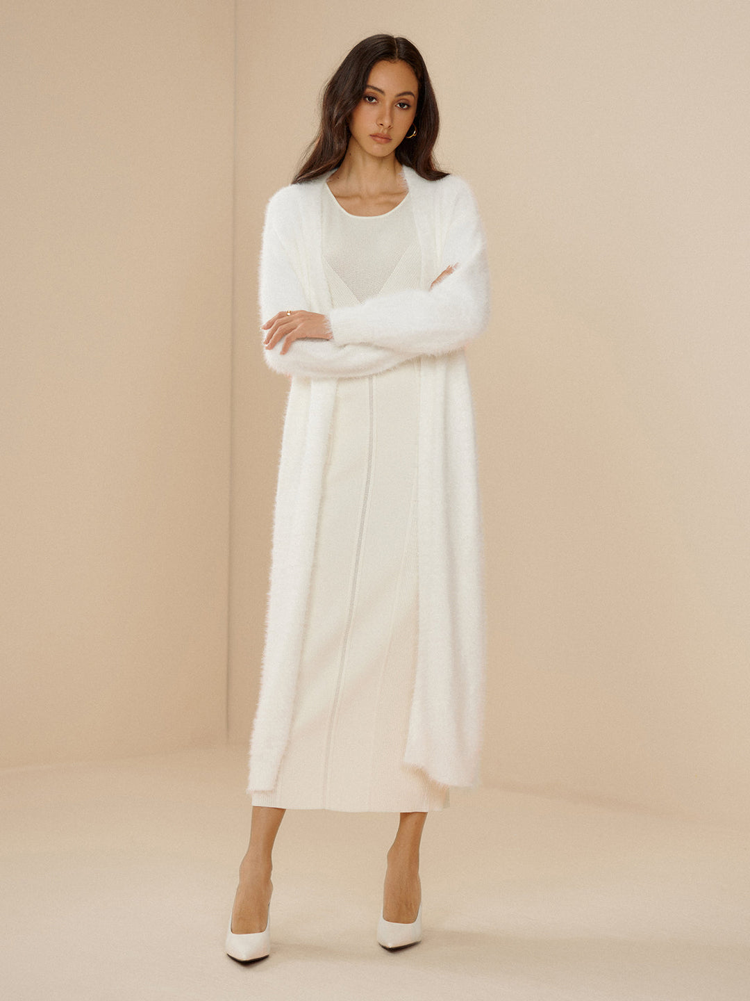 Elegant Fuzzy Plain Belted Cardigan  Liora Lane Boutique Cardigans