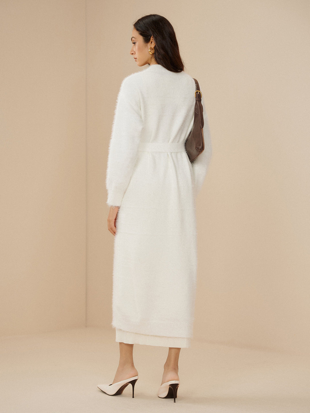 Elegant Fuzzy Plain Belted Cardigan  Liora Lane Boutique Cardigans