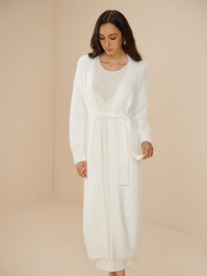 Elegant Fuzzy Plain Belted Cardigan  Liora Lane Boutique Cardigans