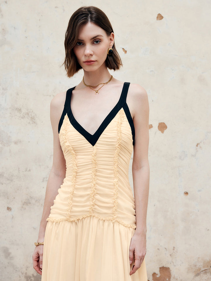 Contrast Binding Pleated Long Dress  Liora Lane Boutique Dresses