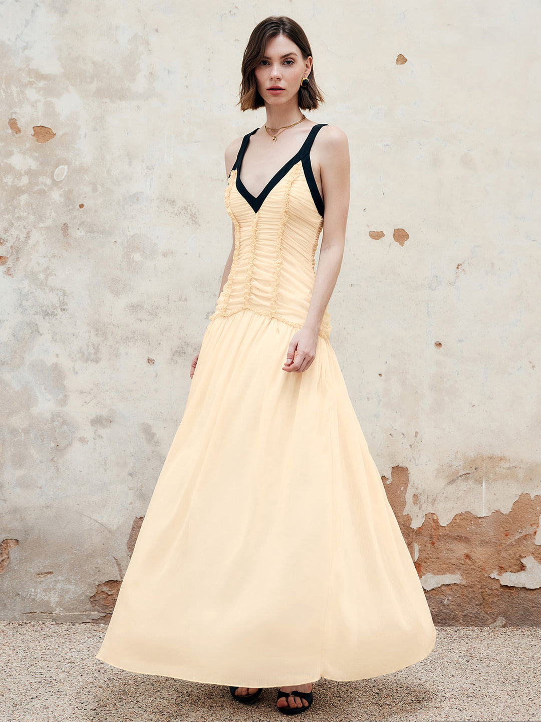 Contrast Binding Pleated Long Dress  Liora Lane Boutique Dresses