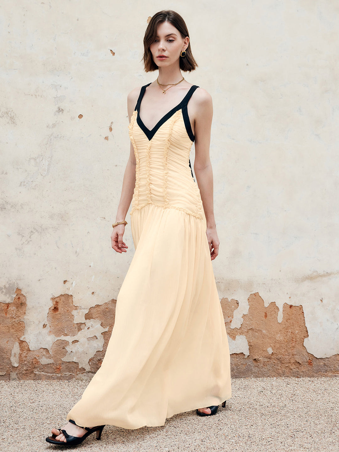 Contrast Binding Pleated Long Dress  Liora Lane Boutique Dresses