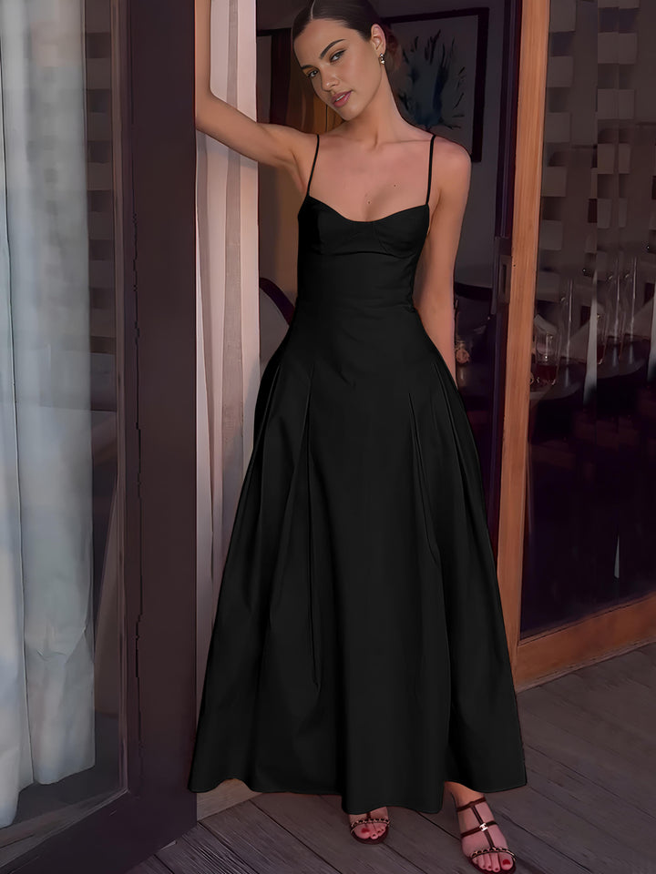 Pleated Cami Long Dress  Liora Lane Boutique Dresses Black / XL 62.00