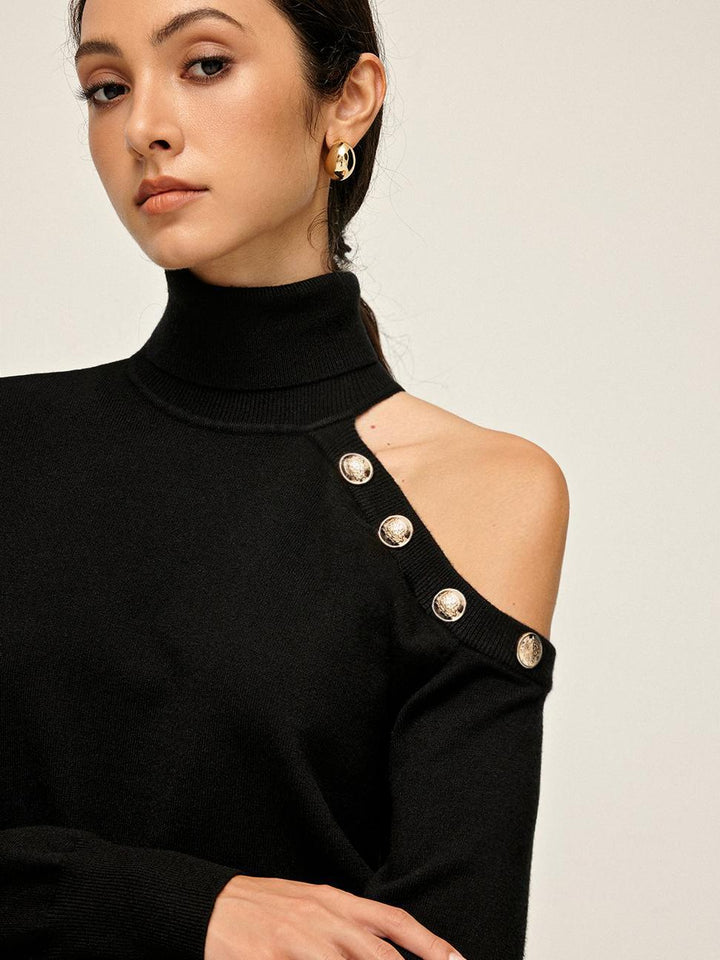 Turtleneck Asymmetrical One Shoulder Sweater  Liora Lane Boutique Sweaters