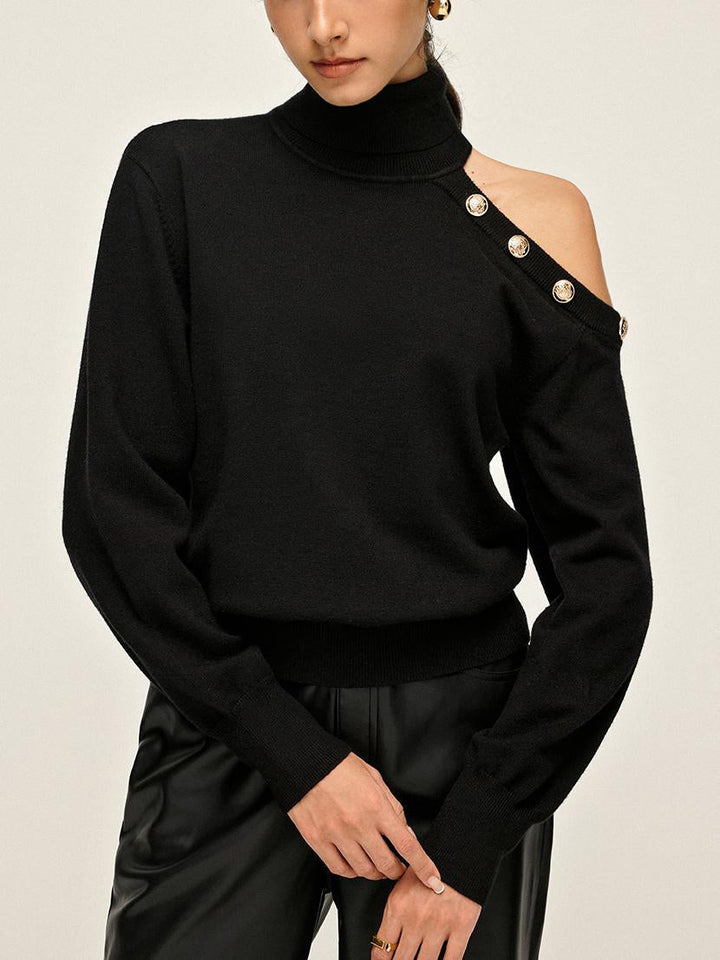 Turtleneck Asymmetrical One Shoulder Sweater  Liora Lane Boutique Sweaters Black / XL 42.00