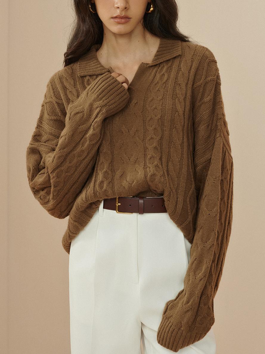 Oversized Lapel Cable Pullover Sweater  Liora Lane Boutique Sweaters