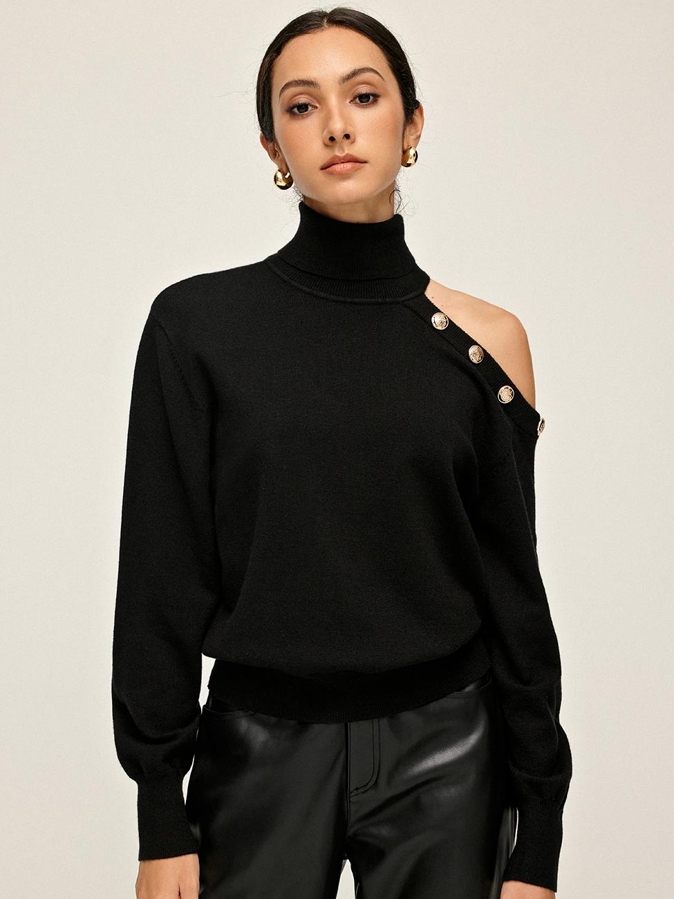 Turtleneck Asymmetrical One Shoulder Sweater  Liora Lane Boutique Sweaters