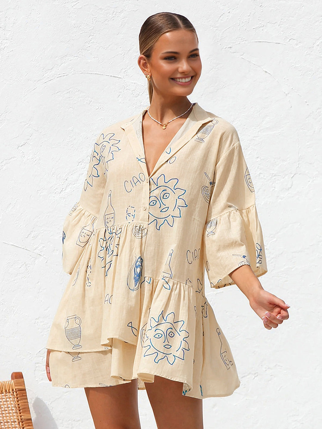 Oversized Sun Print Short Dress  Liora Lane Boutique Dresses Apricot / XL 89.99