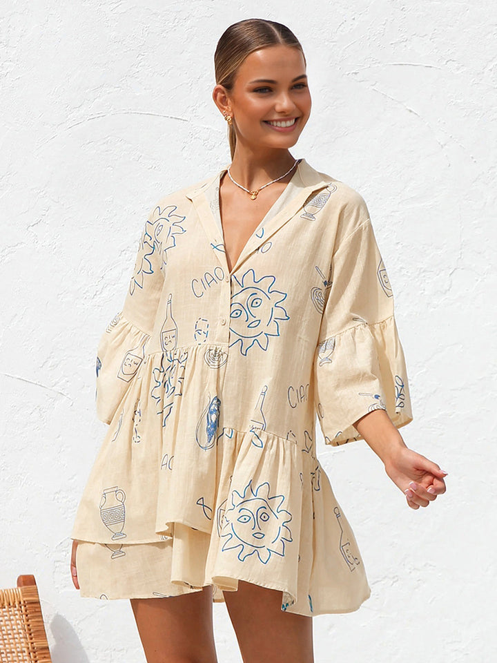 Oversized Sun Print Short Dress  Liora Lane Boutique Dresses Apricot / XL 89.99