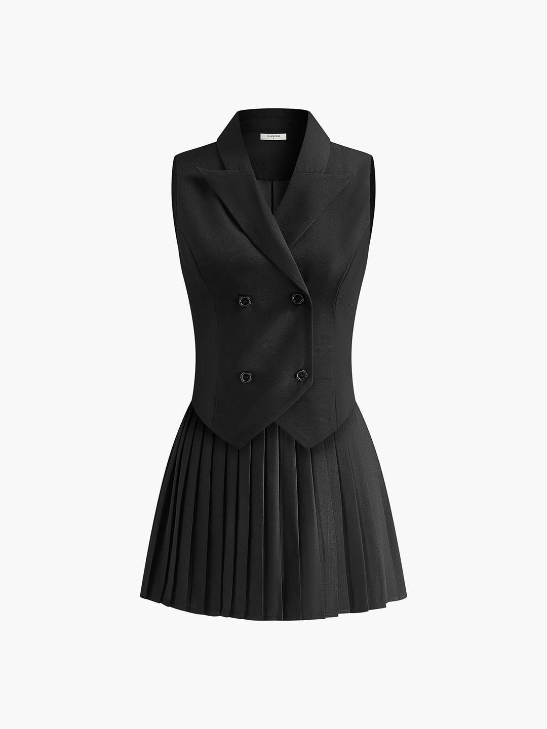 Suit Waistcoat With Pleated Mini Skirt Set  Liora Lane Boutique Skirt Sets