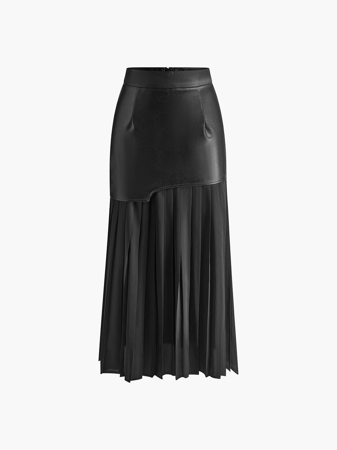 Asymmetric Patchwork Faux Leather Chiffon Pleated Maxi Skirt  Liora Lane Boutique Skirts