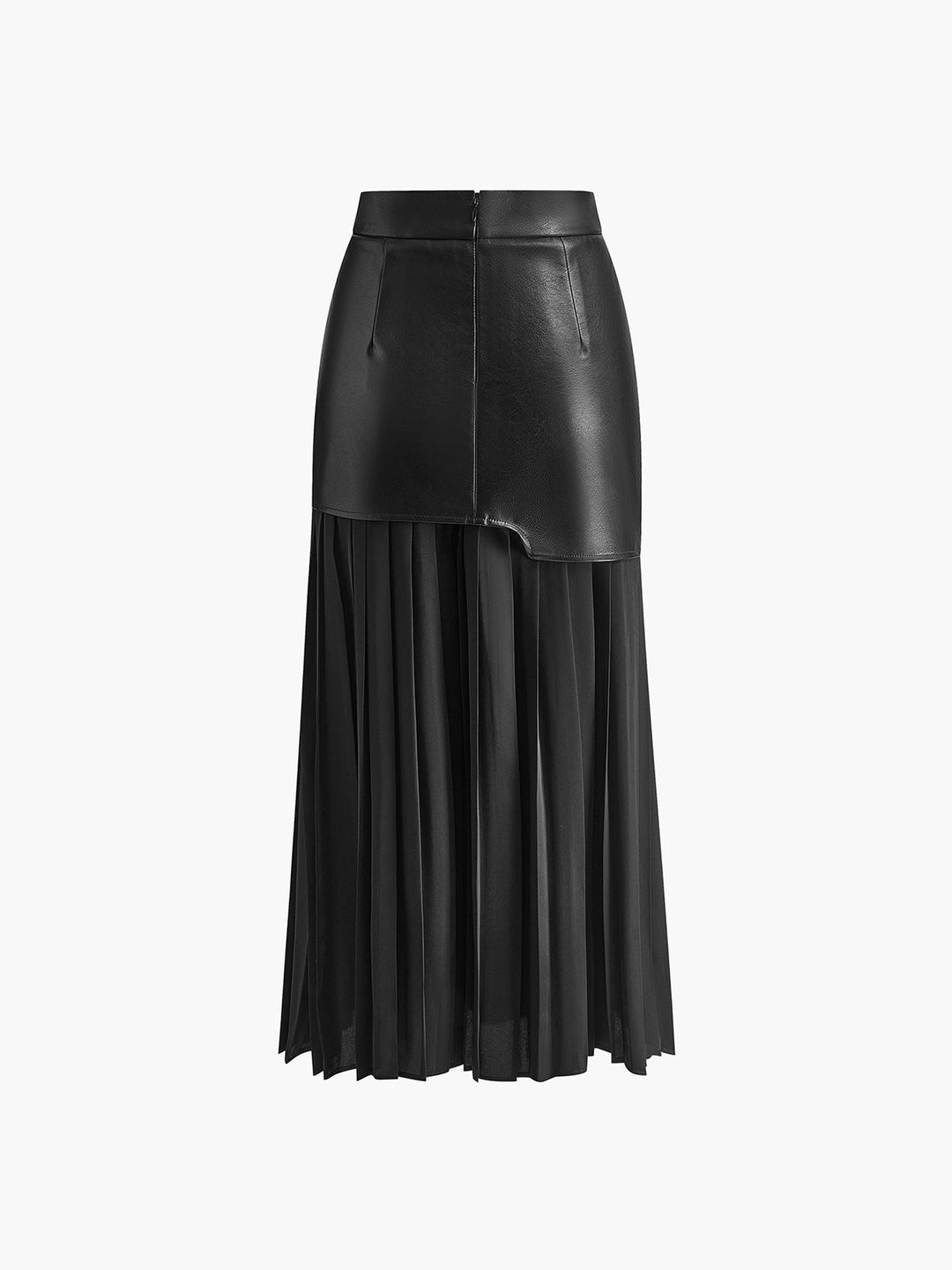 Asymmetric Patchwork Faux Leather Chiffon Pleated Maxi Skirt  Liora Lane Boutique Skirts