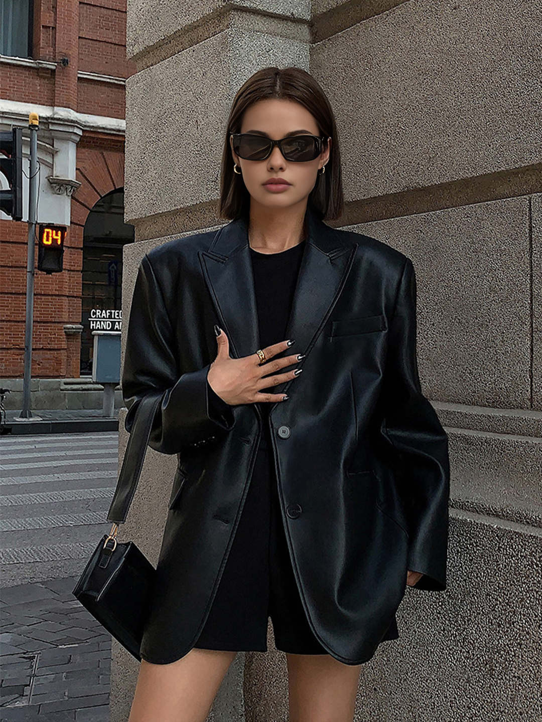 Lapel Pockets Leather Blazer  Liora Lane Boutique Blazers Black / XL 172.00