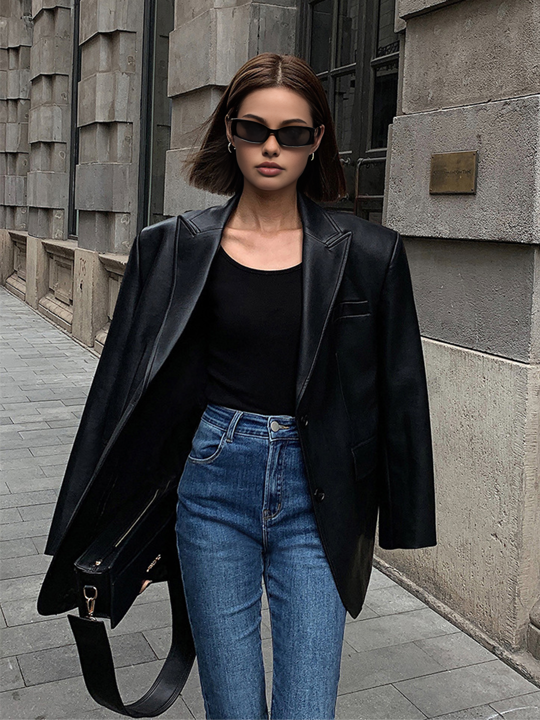 Lapel Pockets Leather Blazer  Liora Lane Boutique Blazers
