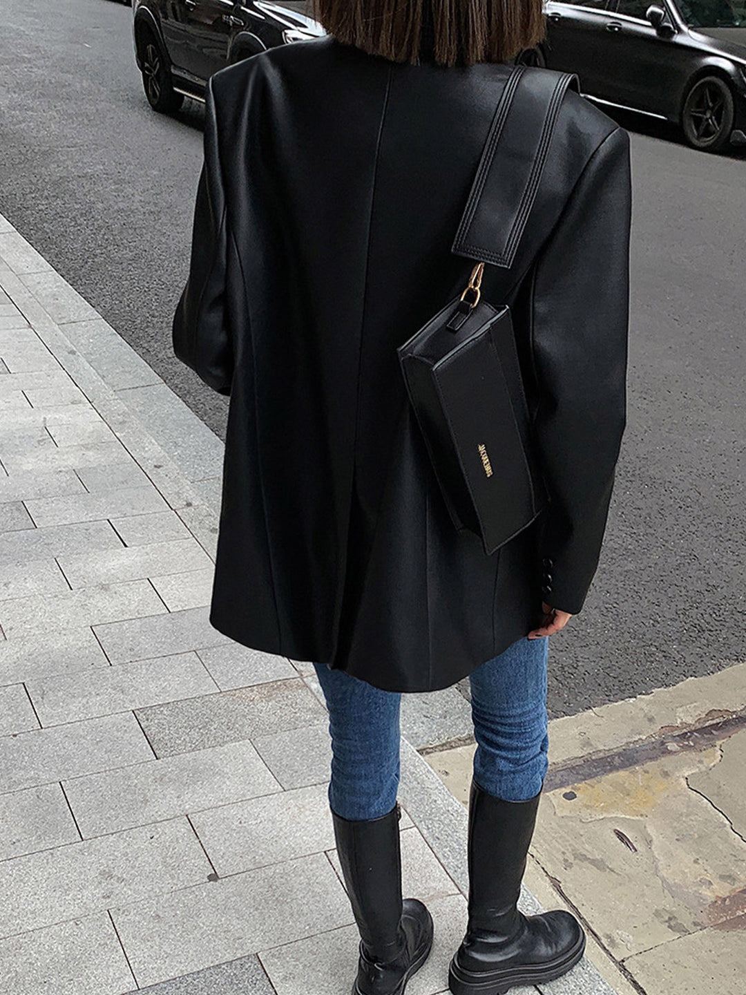 Lapel Pockets Leather Blazer  Liora Lane Boutique Blazers
