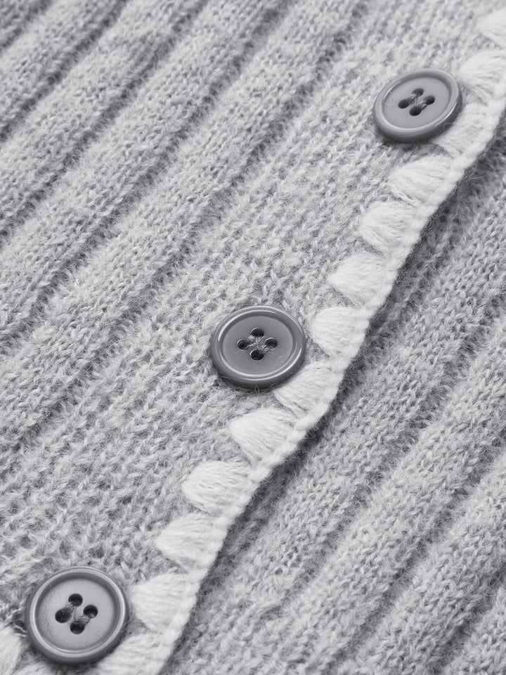 Contrast Embroidered Trim Button Cardigan  Liora Lane Boutique Cardigans