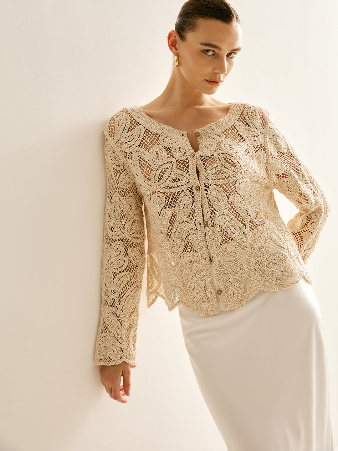 Hollow Button Plisse Cardigan  Liora Lane Boutique Cardigans