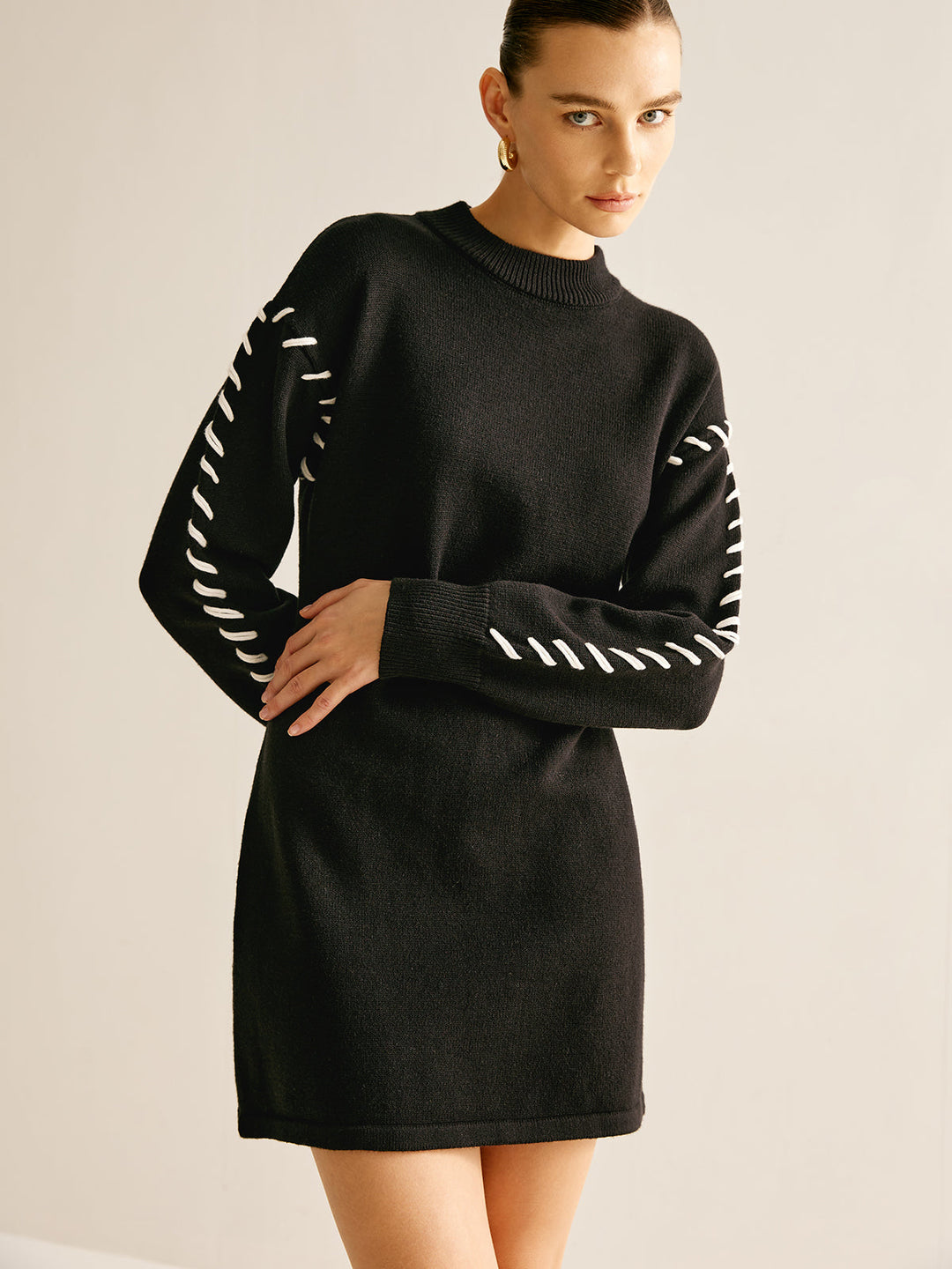 Contrast Trim Sweater Short Dress  Liora Lane Boutique Sweater Dresses