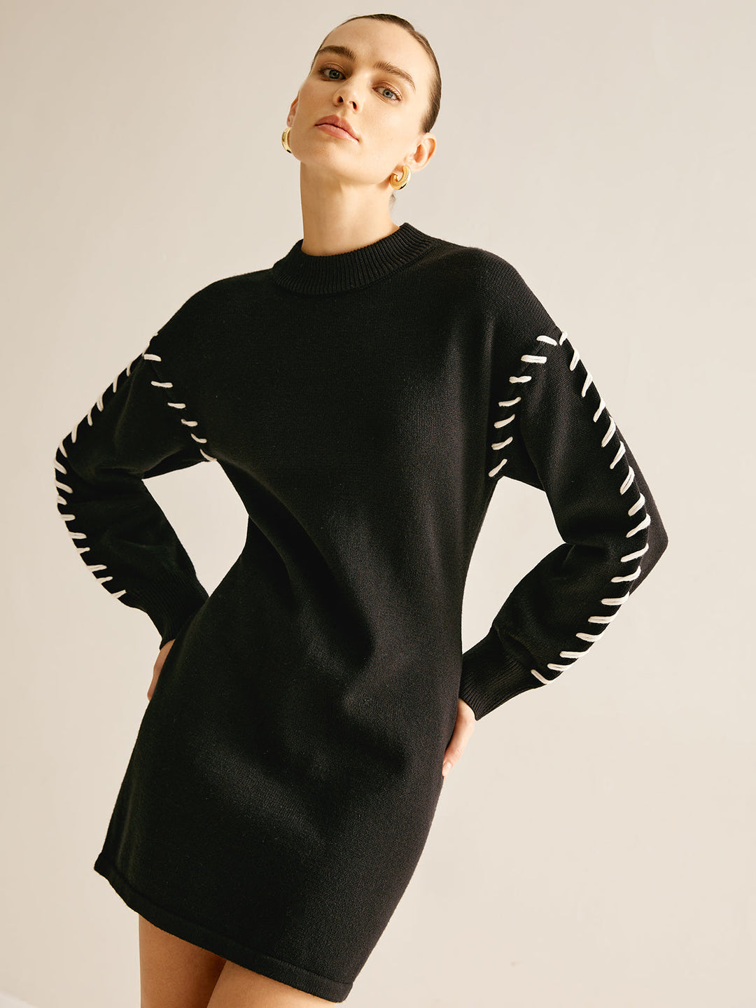 Contrast Trim Sweater Short Dress  Liora Lane Boutique Sweater Dresses Black / XL 136.99