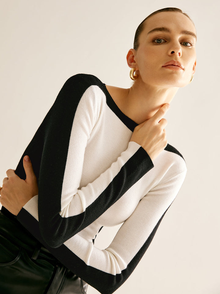 Wool-Blend Color Block Slim Sweater  Liora Lane Boutique Sweaters