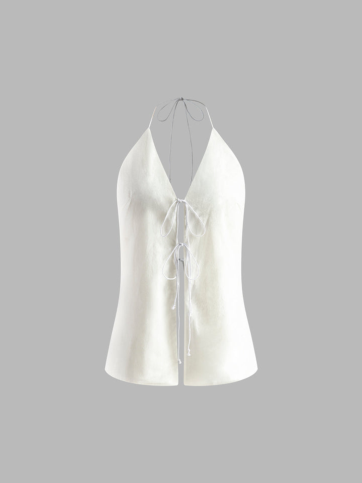 Cotton & Linen Backless Halter Top With Shorts Set  Liora Lane Boutique Short Sets