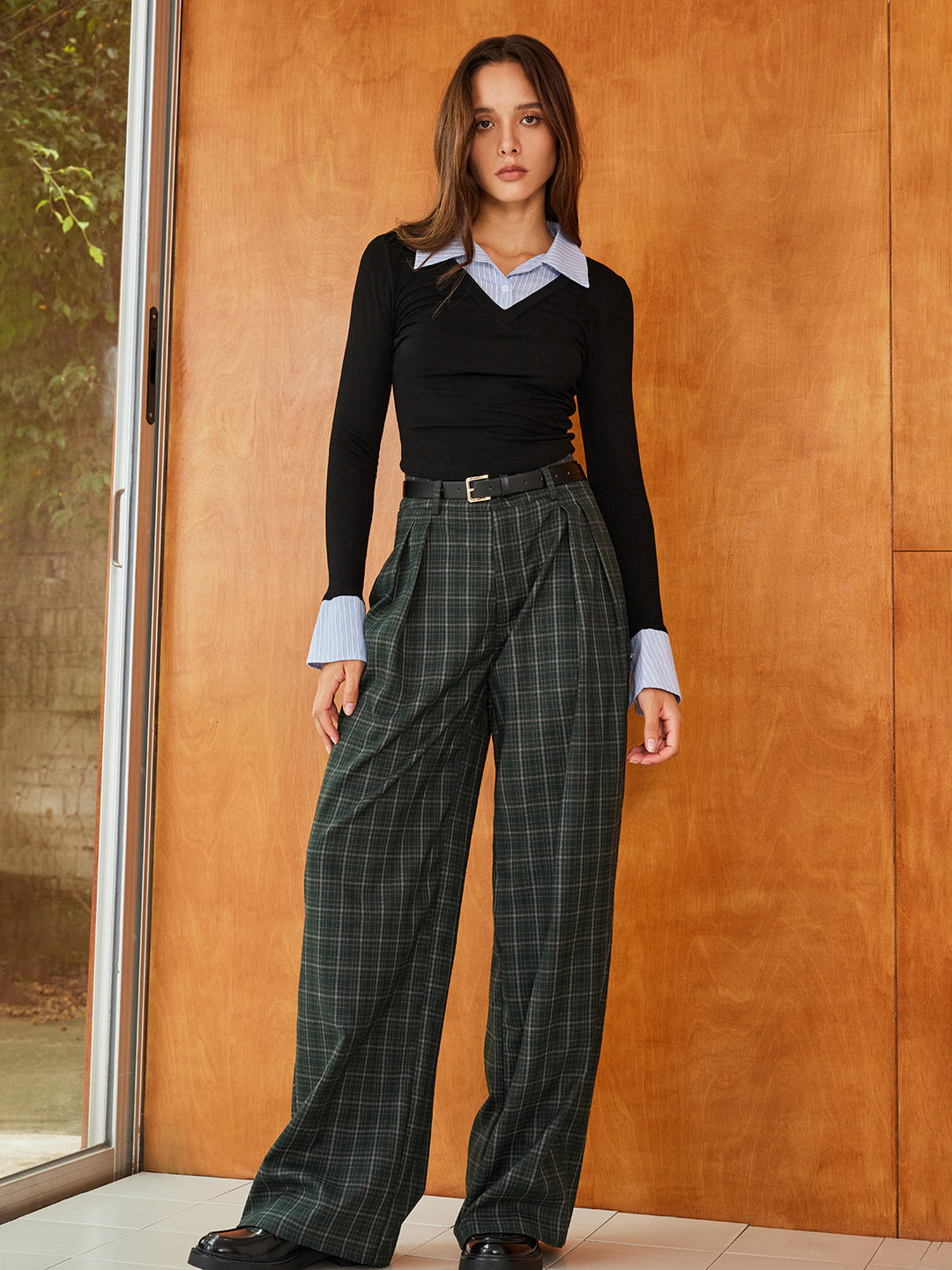 Vintage Plaid Belted Wide-Leg Pants  Liora Lane Boutique Pants Green / XL 54.00