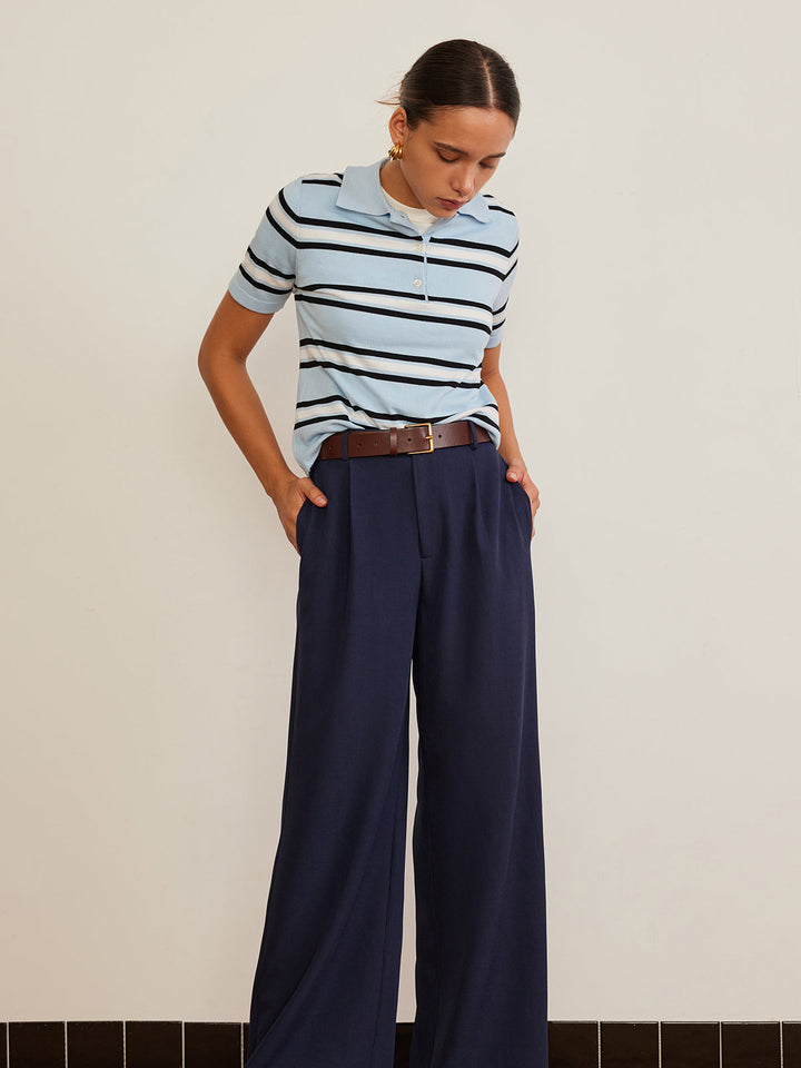 Lapel Striped Knit Top  Liora Lane Boutique Knit Tops