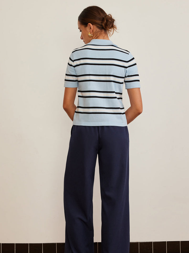 Lapel Striped Knit Top  Liora Lane Boutique Knit Tops