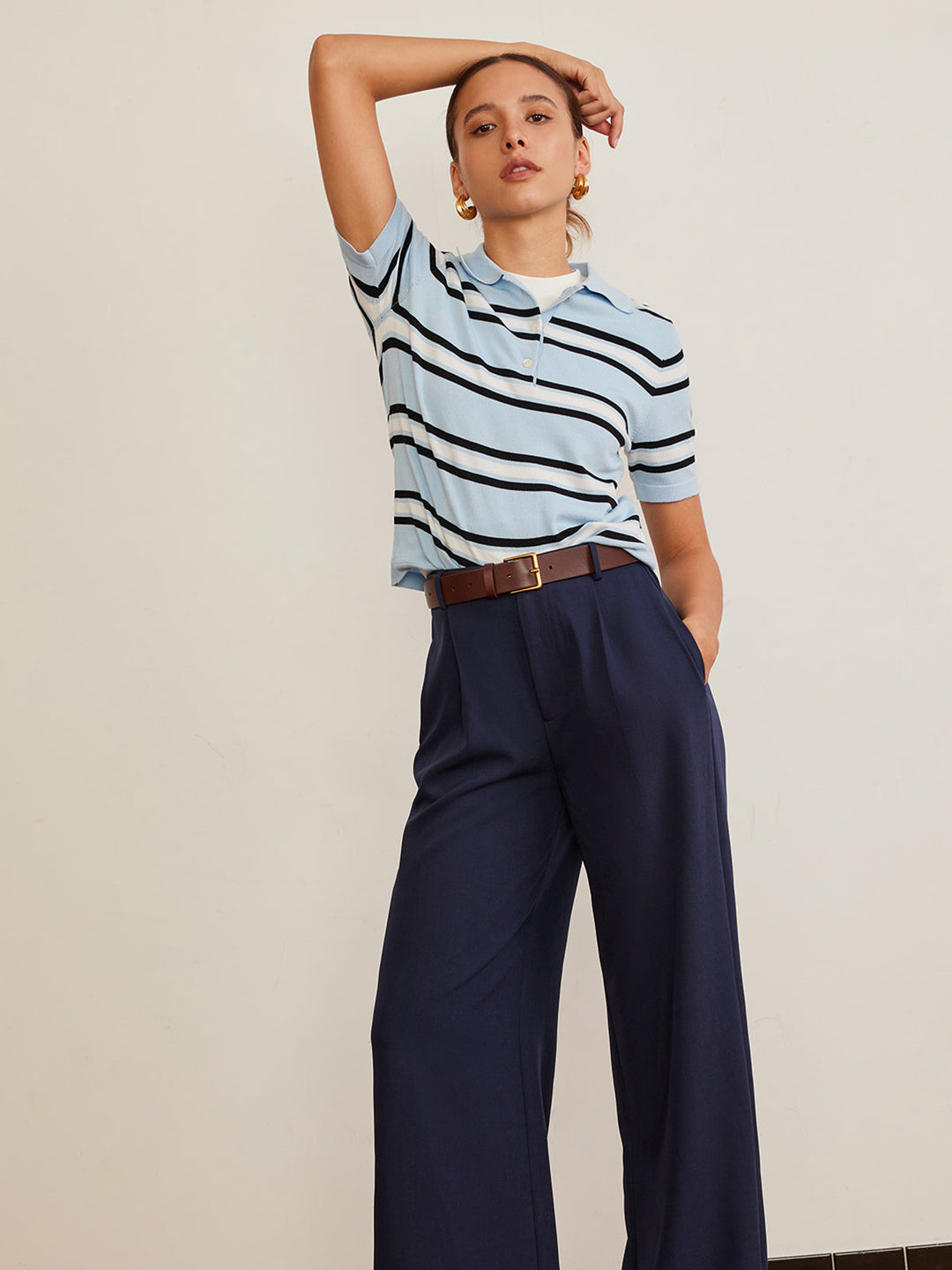 Lapel Striped Knit Top  Liora Lane Boutique Knit Tops