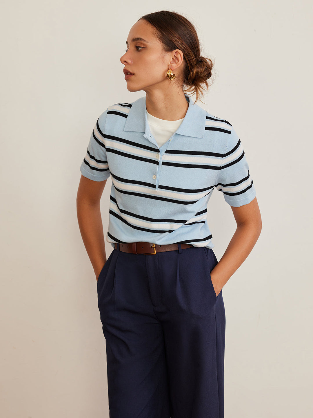 Lapel Striped Knit Top  Liora Lane Boutique Knit Tops