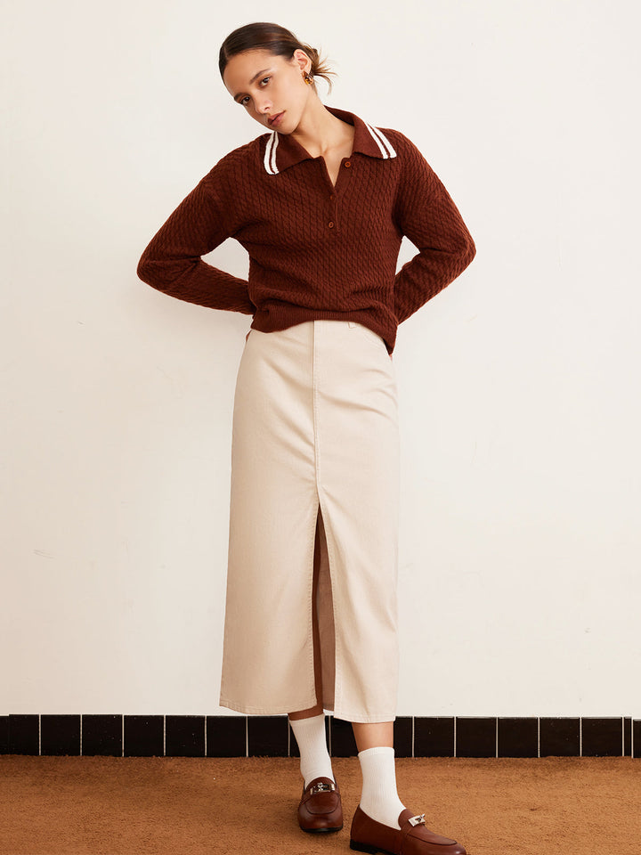 Cable Knit Button Polo Sweater  Liora Lane Boutique Sweaters