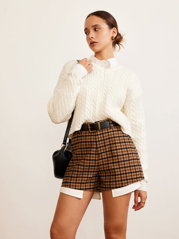 V-Neck Plain Cable Sweater  Liora Lane Boutique Sweaters Apricot / XL 89.99