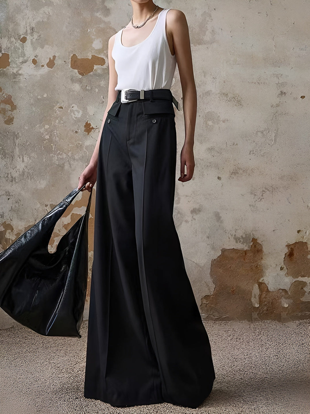 High-Waist Piping Bell Pants Without Belt  Liora Lane Boutique Pants Black / XL 52.00