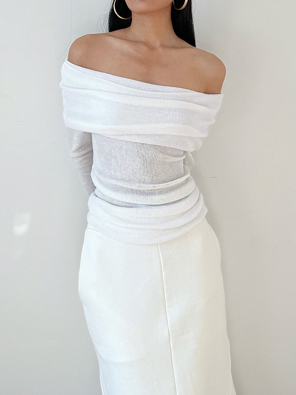 Semi-Sheer Overfold Off-Shoulder Shirt  Liora Lane Boutique T-Shirts