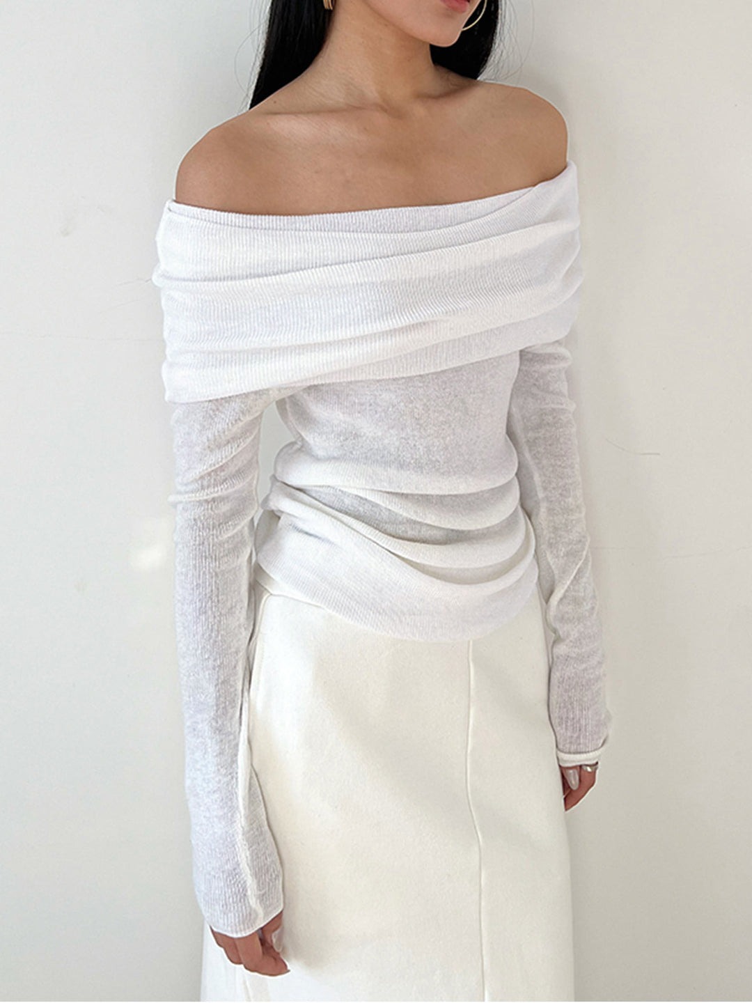 Semi-Sheer Overfold Off-Shoulder Shirt  Liora Lane Boutique T-Shirts