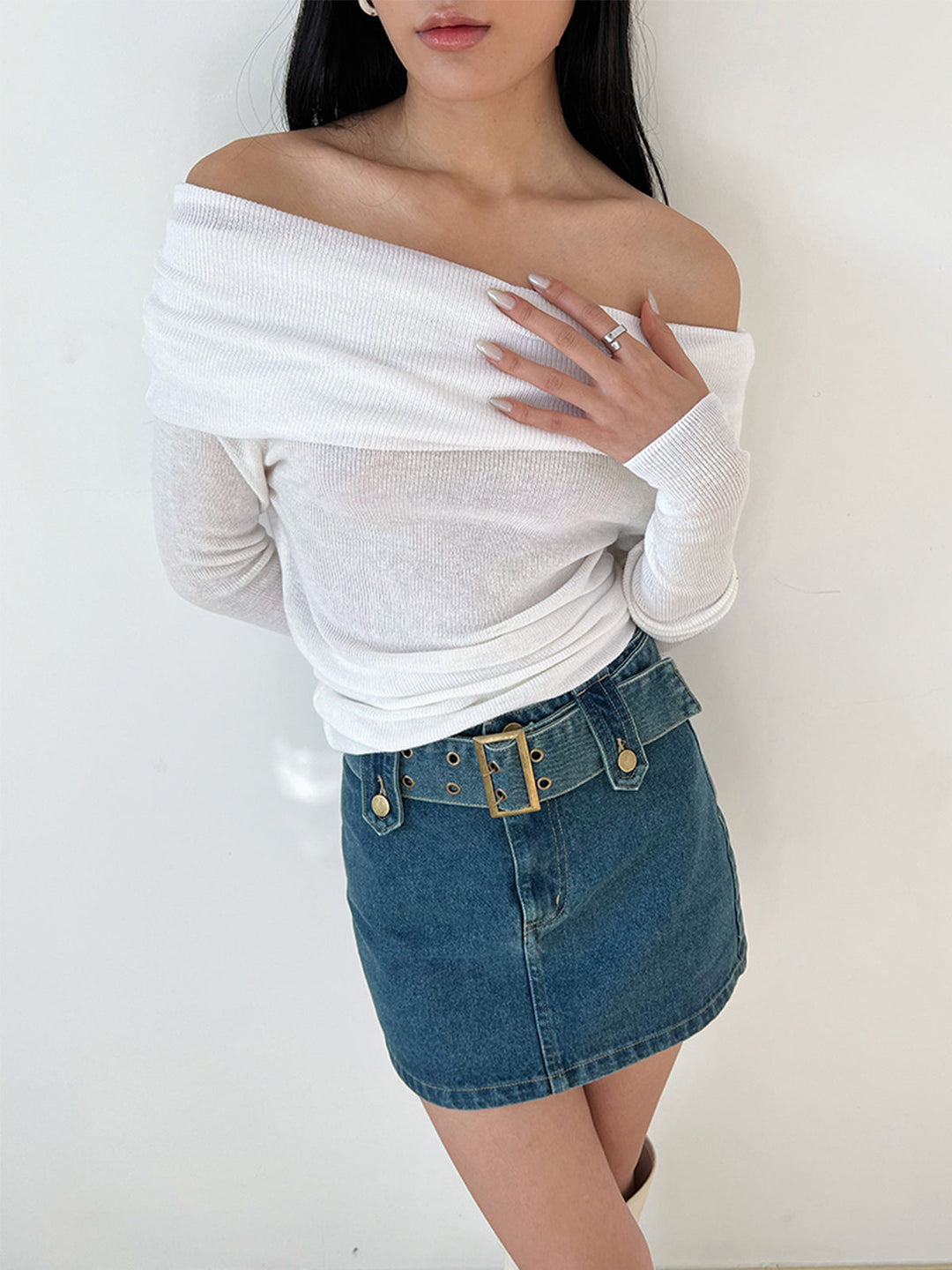 Semi-Sheer Overfold Off-Shoulder Shirt  Liora Lane Boutique T-Shirts