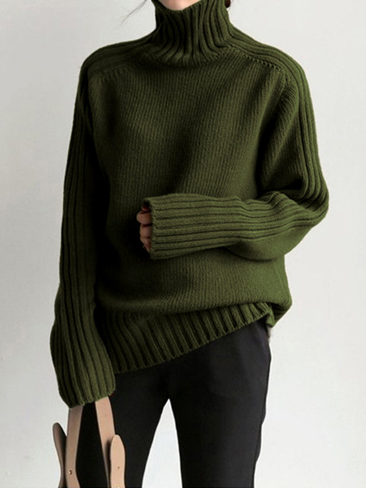 Solid High Neck Knit Sweater  Liora Lane Boutique Sweaters ArmyGreen / XL 45.00