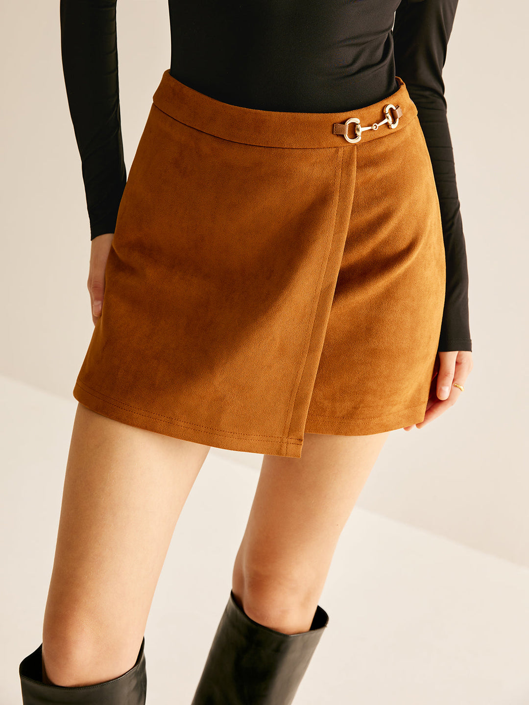 Metal-Detail Suede Mini Skirt  Liora Lane Boutique Skirts