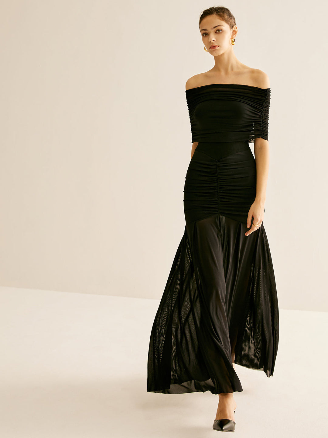 Pleated Mesh Tube Dress With Shawl  Liora Lane Boutique Dresses Black / XL 49.00