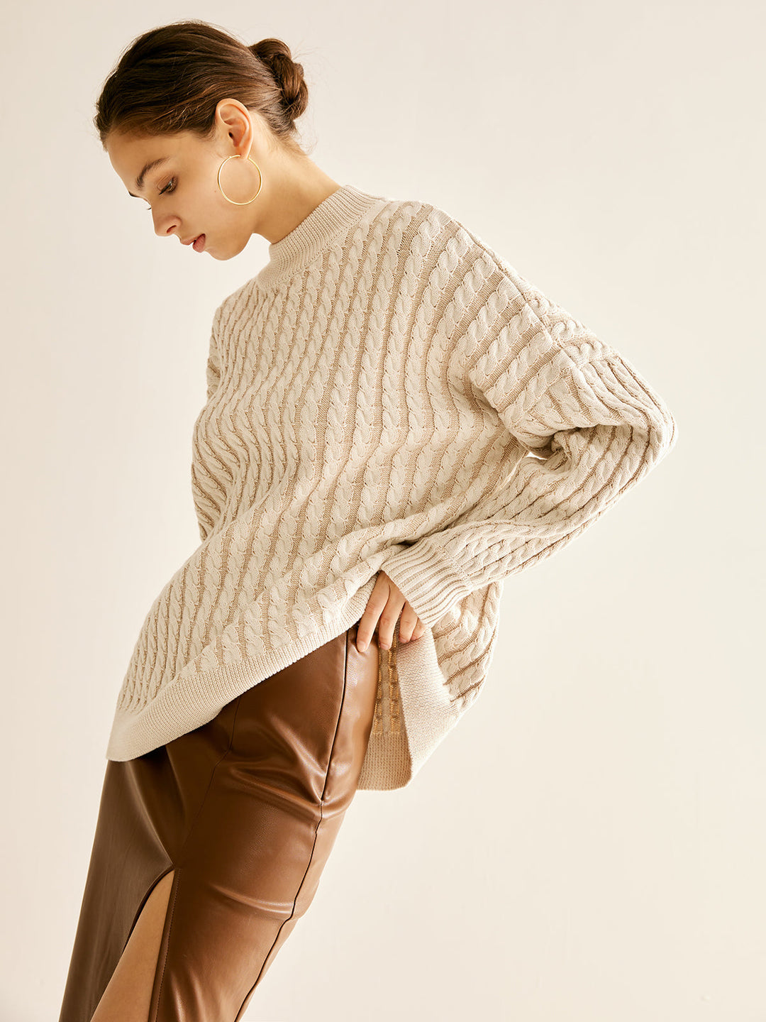 Minimalist Plain Cable Sweater  Liora Lane Boutique Sweaters Khaki / XL 62.00