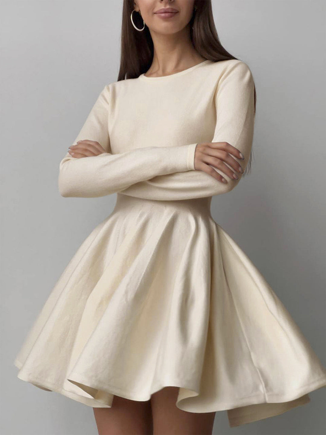 Plain Pleated Sweater Short Dress  Liora Lane Boutique Sweater Dresses Off-White / XL 140.99
