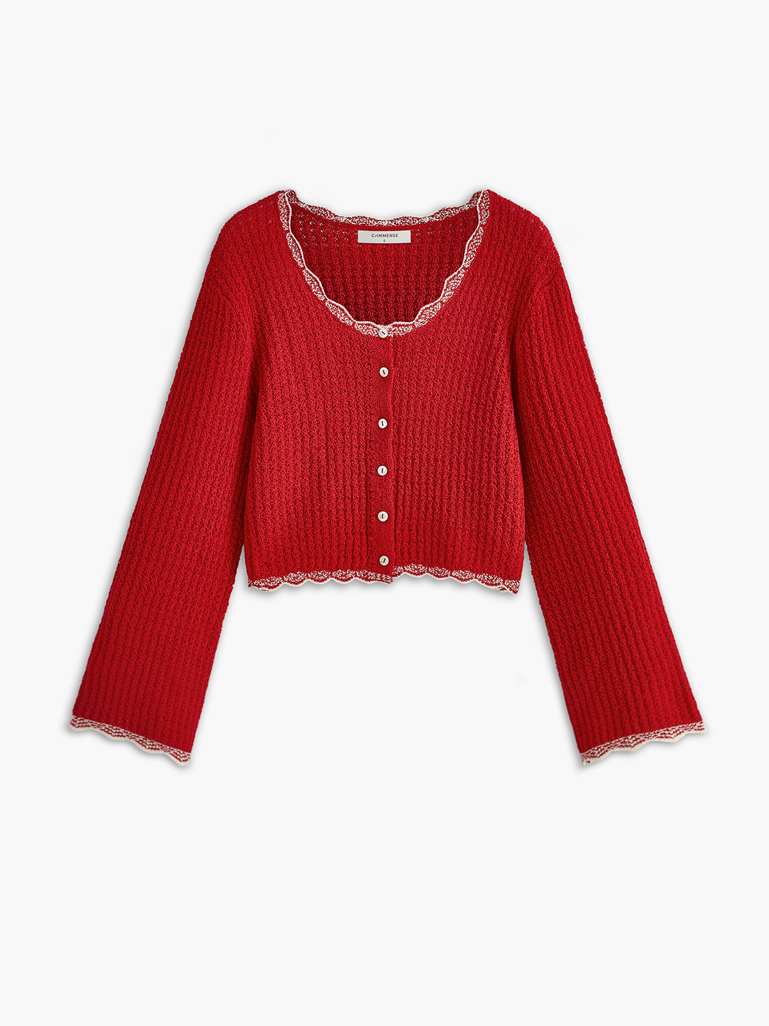 Wave Trim Breasted Cardigan  Liora Lane Boutique Cardigans Red / XL 99.99