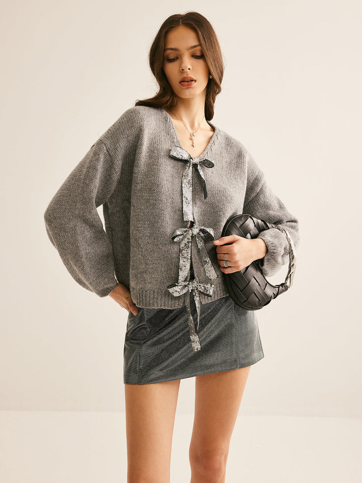 V-Neck Bow Knotted Cardigan  Liora Lane Boutique Cardigans