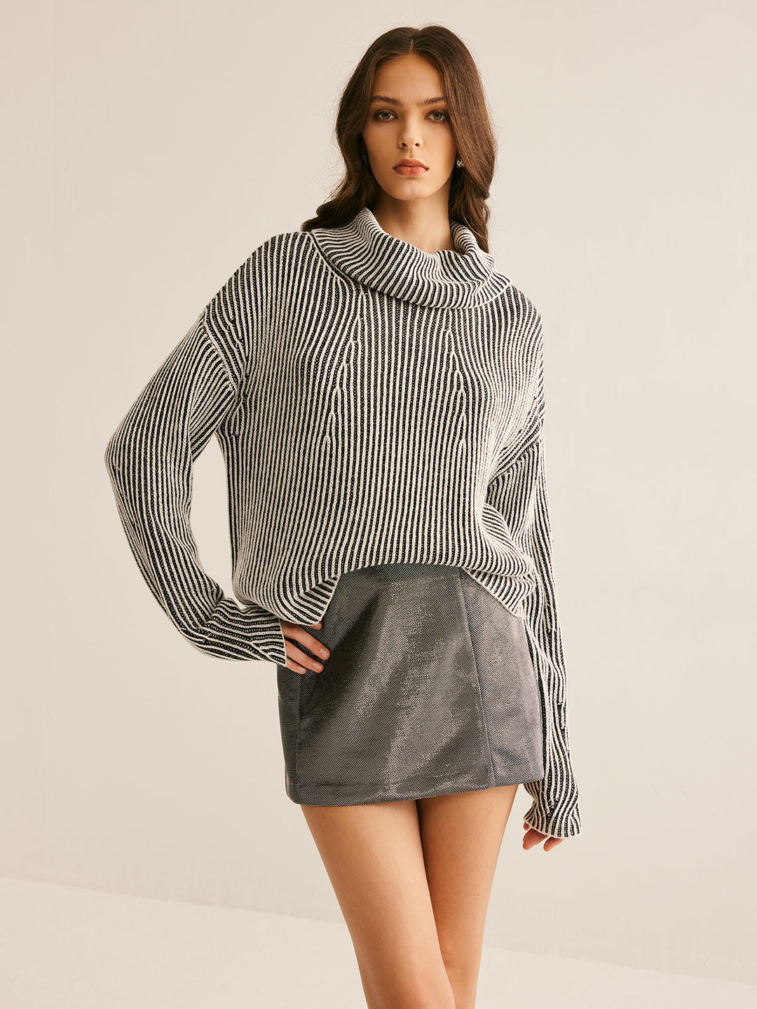 Pinstripe Turtleneck Sweater  Liora Lane Boutique Sweaters