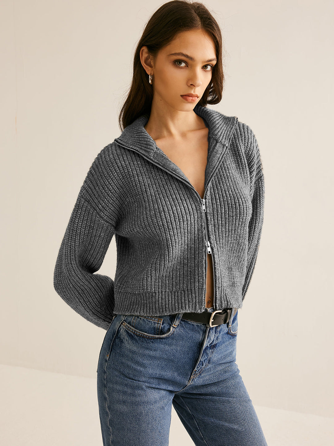 Plain Double Zip Cardigan  Liora Lane Boutique Cardigans