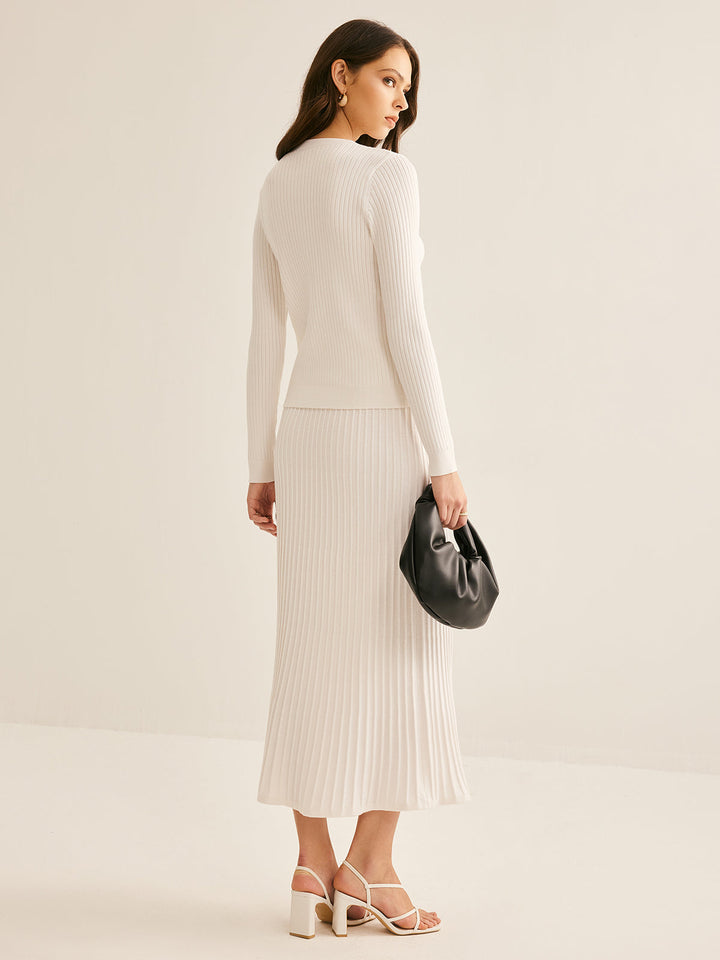 Elegant Button Pleated Sweater Co-ords  Liora Lane Boutique Sweater Co-ords