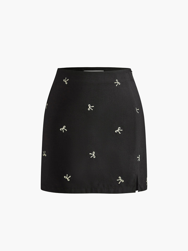 Bow Detail Zipper A Line Skirt  Liora Lane Boutique Skirts Black / XL 79.99