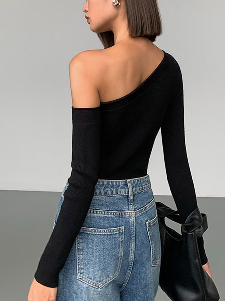 Plain One-Shoulder Knit Top  Liora Lane Boutique Knit Tops